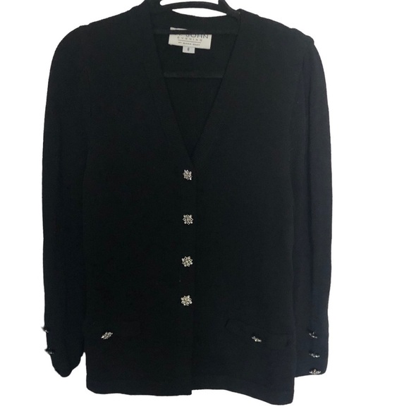St. John Knit Black Cardigan Rhinestone buttons - Picture 8 of 8
